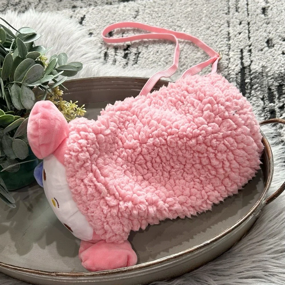 My Melody Sanrio Kawaii Pink Plush Zip Purse W/Adjustable Strap‎